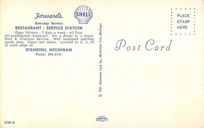 Forwards Restaurant - Service Station - Old Postcard Back
